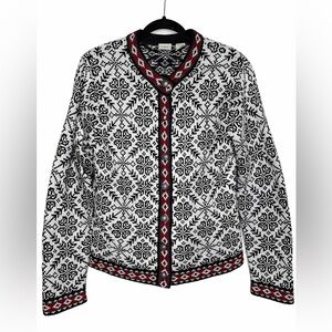 Vintage L.L. Bean Womens Nordic Fair Isle Cardigan Sweater Cotton Size M Black